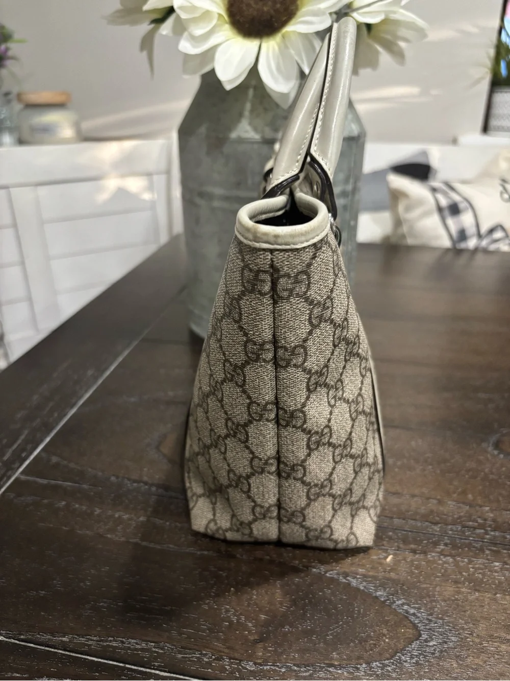 Gucci Beige/Tan GG Canvas Tote with Neutral Leather Trim